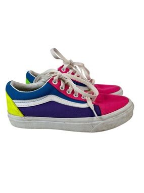 Vans Old Skool Neon Colorblock Sneakers Womens 6 Mens 4.5 Retro Skate